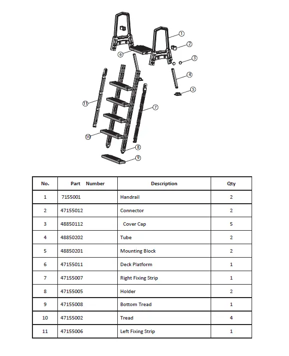 XtremePowerUS 75129 Deluxe Incline In-Pool Ladder for Above-Ground Pools – Parts List