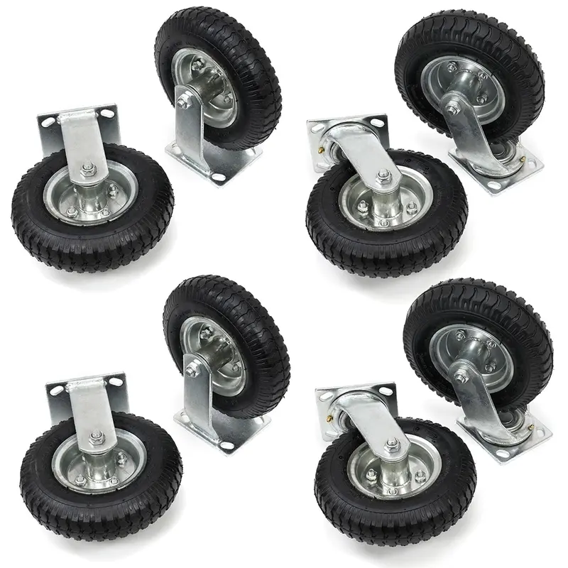 XtremepowerUS 8-Piece Pneumatic Caster Kit – 8″ Tires with 2 Rigid + 2 Swivel Mounts
