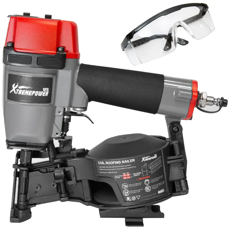 XtremepowerUS Coil Roofing Nailer – Adjustable 7/8″–1-3/4″ Nail Gun with Safety Goggle