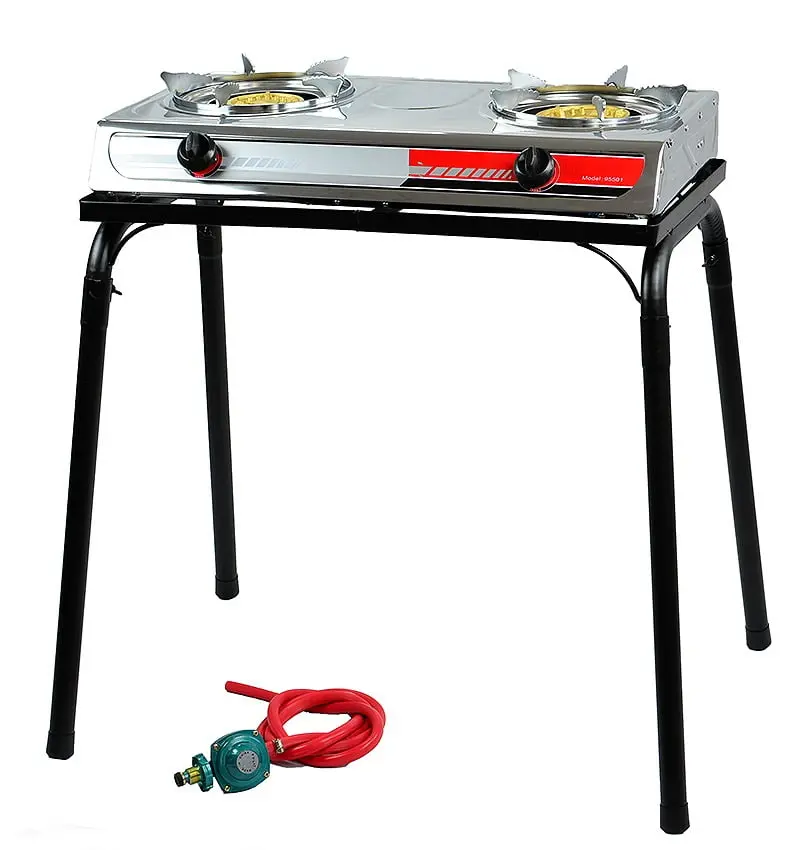 XtremepowerUS Propane Outdoor Stove – 2-Burner, 25,516 BTU, Auto-Ignition, with Stand