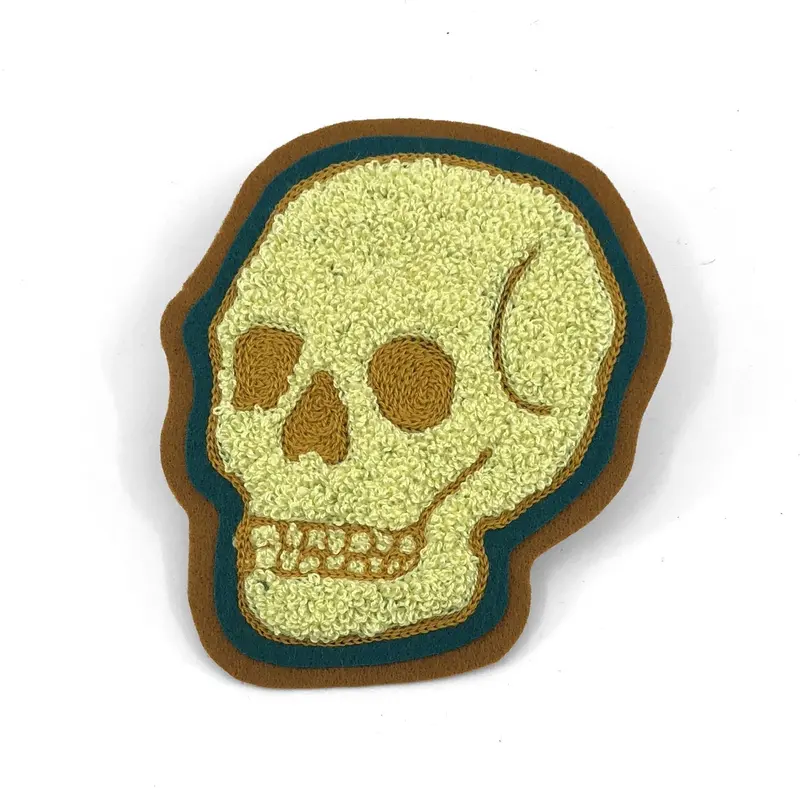 Yellow and Teal Skull Chenille + Chainstitch Patch