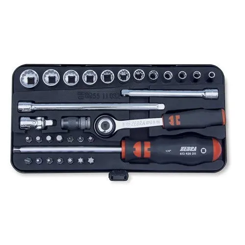 ZEBRA 1/4-Inch Multi-Function Bit & Socket Kit – 32-Piece Ratchet Set with Torx, Phillips, and Slotted Bits