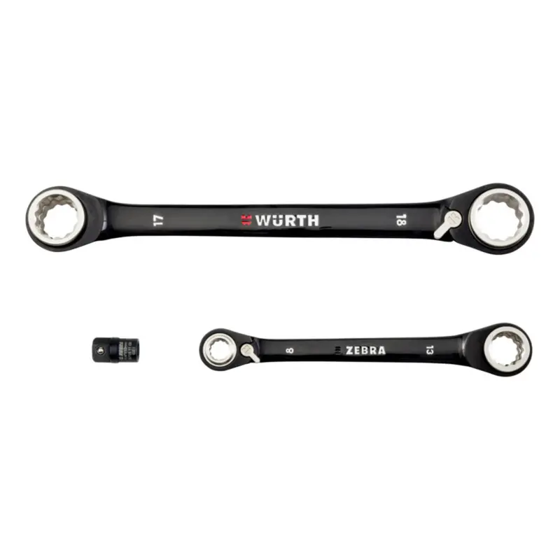 ZEBRA Black Double-Ended Box Wrench Set – 3-Piece Metric/Imperial Combo (8–19mm + 1/4″ Bit Adapter)