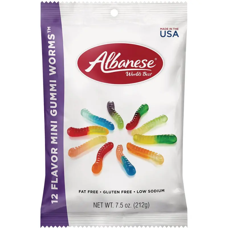 Albanese Assorted Flavor Gummi Worms – 7.5 Oz Bag 1