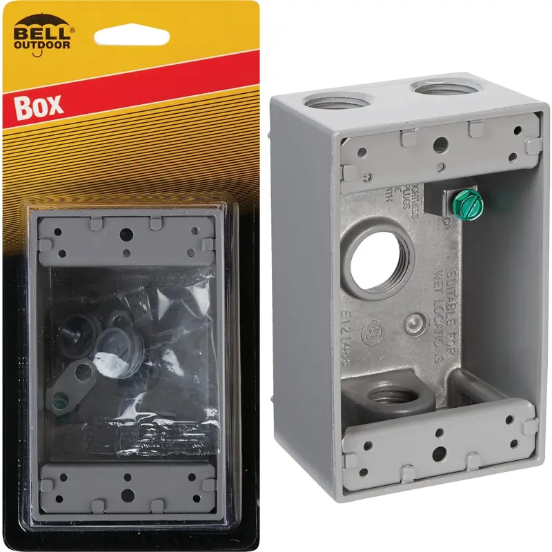 Bell Single-Gang Outdoor Outlet Box – Gray Die-Cast Aluminum, 4-Outlet Weatherproof Enclosure 1