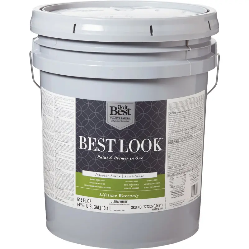 Best Look Latex Interior Paint & Primer – Semi-Gloss Ultra White, 5-Gallon Can 1