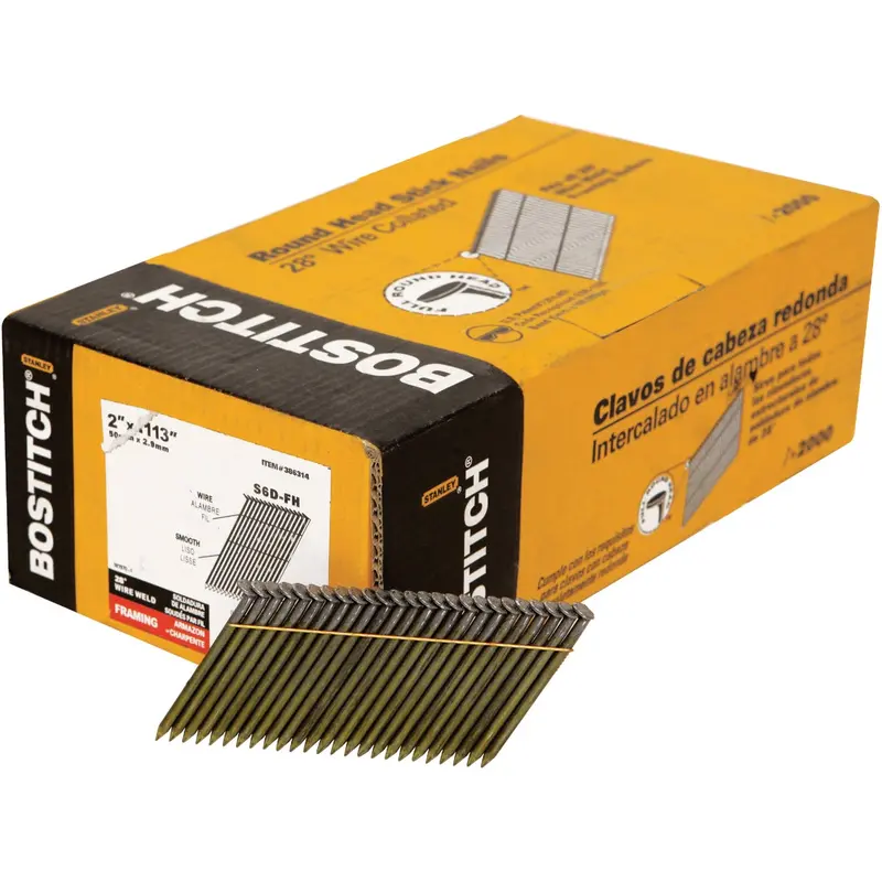 Bostitch 28-Degree Framing Nails – 2 In X .113 In, Wire Weld Coated, 2000 Count 1