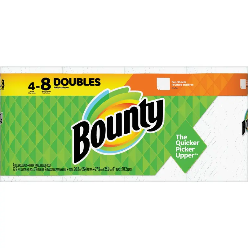 Bounty Full Sheet Paper Towels – 4 Double Rolls, Premium Absorbency 1