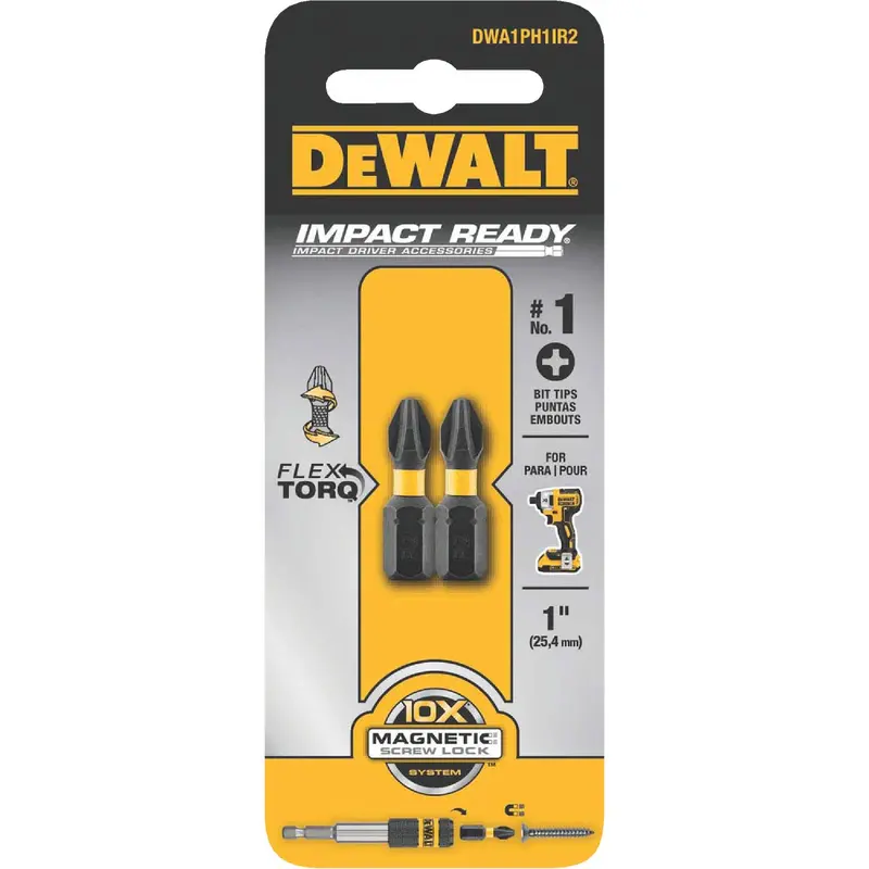 Dewalt Flextorq Phillips #1 Impact Driver Bit – 1 In Length, 2-Pack 1