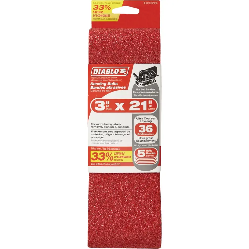 Diablo Sanding Belt – 3 In X 21 In, 36 Grit, General Purpose (5-Pack) 1