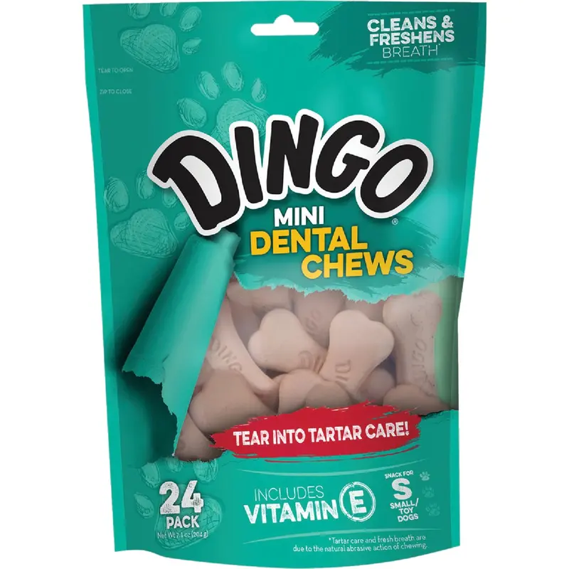 Dingo Denta-Treats Chicken Flavor Rawhide Chew Bones – 9.6 Oz (24 Count) 1