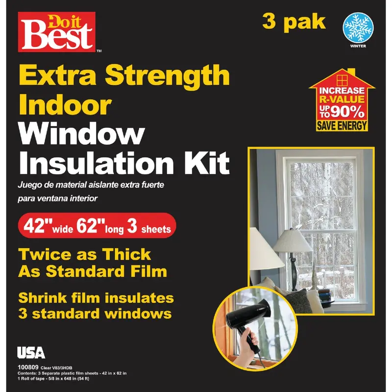 Do It Best Indoor Shrink Window Film Kit – 42" W × 62" L, 3 Sheets Included 1