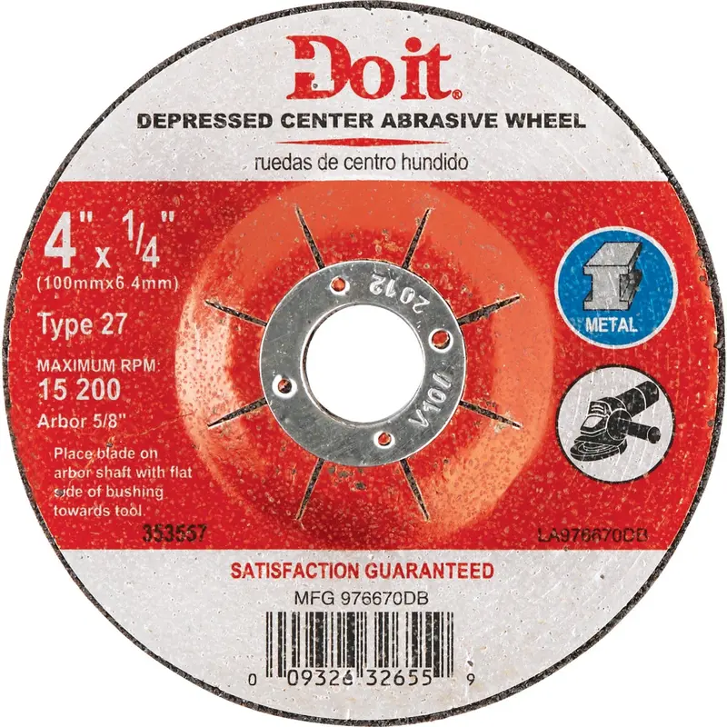 Do It Type 27 Metal Cut-Off Wheel – 4" X 1/4" X 5/8" Arbor Size 1
