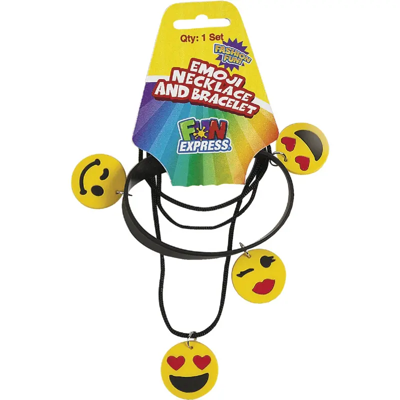 Fun Express Emoji-Themed Jewelry Set – Necklace & Bracelet Combo 1
