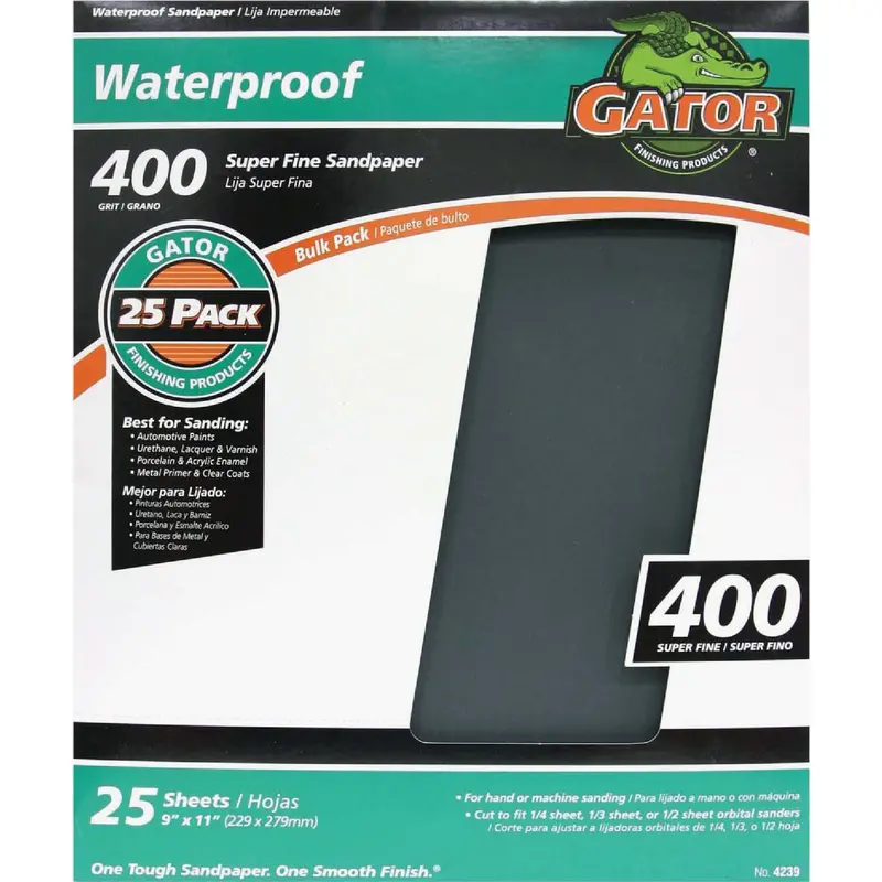Gator Waterproof 9" X 11" 400-Grit Super-Fine Sandpaper Sheets (25-Pack) 1