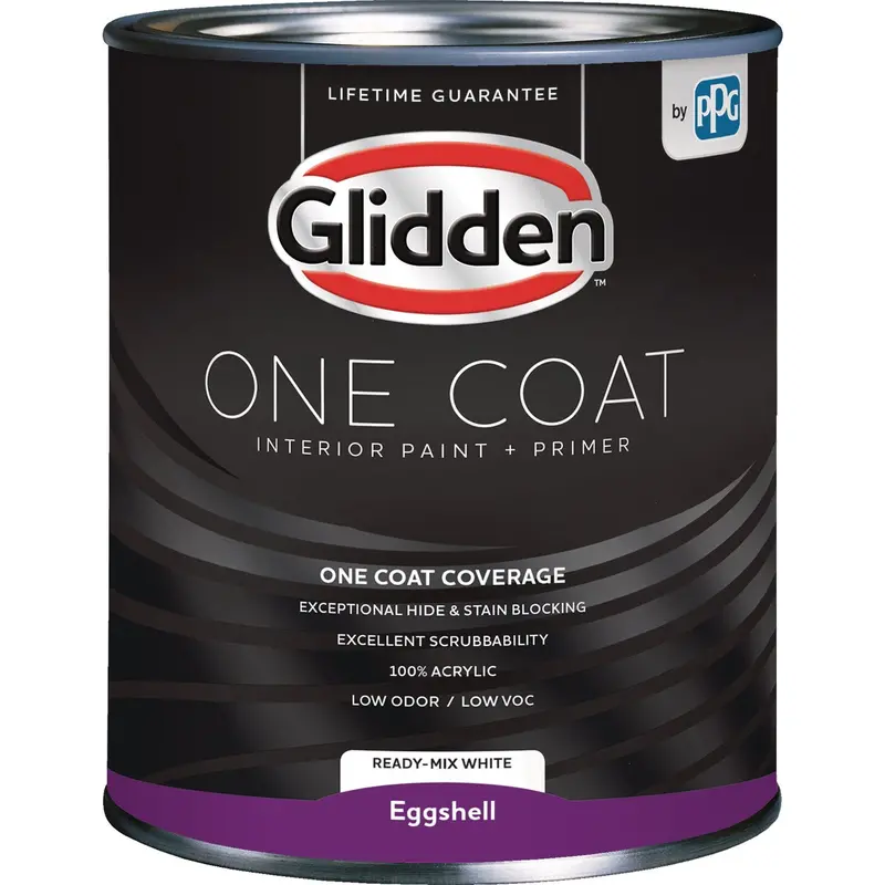 Glidden One-Coat Interior Paint + Primer – Eggshell Finish, Ready-Mixed White Quart 1