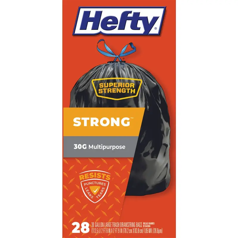 Hefty Strong Black Trash Bags – 30 Gallon, Extra-Duty (28 Count) 1