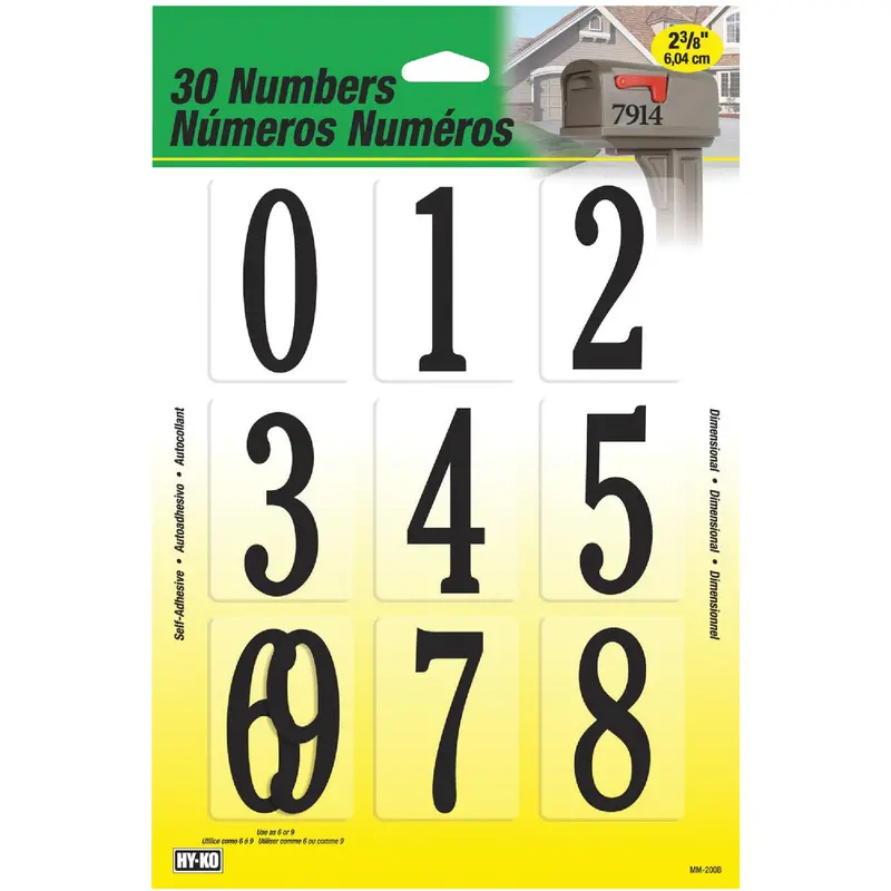 Hy-Ko Adhesive Number Set – 2.375" Black Self-Stick Digits For Labels Or Signs 1