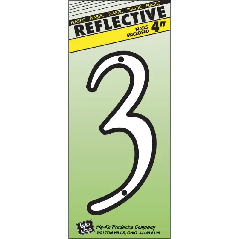 Hy-Ko White 4-Inch House Number '3' For Exterior Address Display 1
