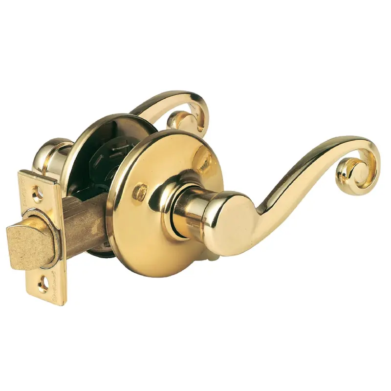 Kwikset Lido Passage Lever Set – Polished Brass Finish, Non-Locking Interior Handle 1