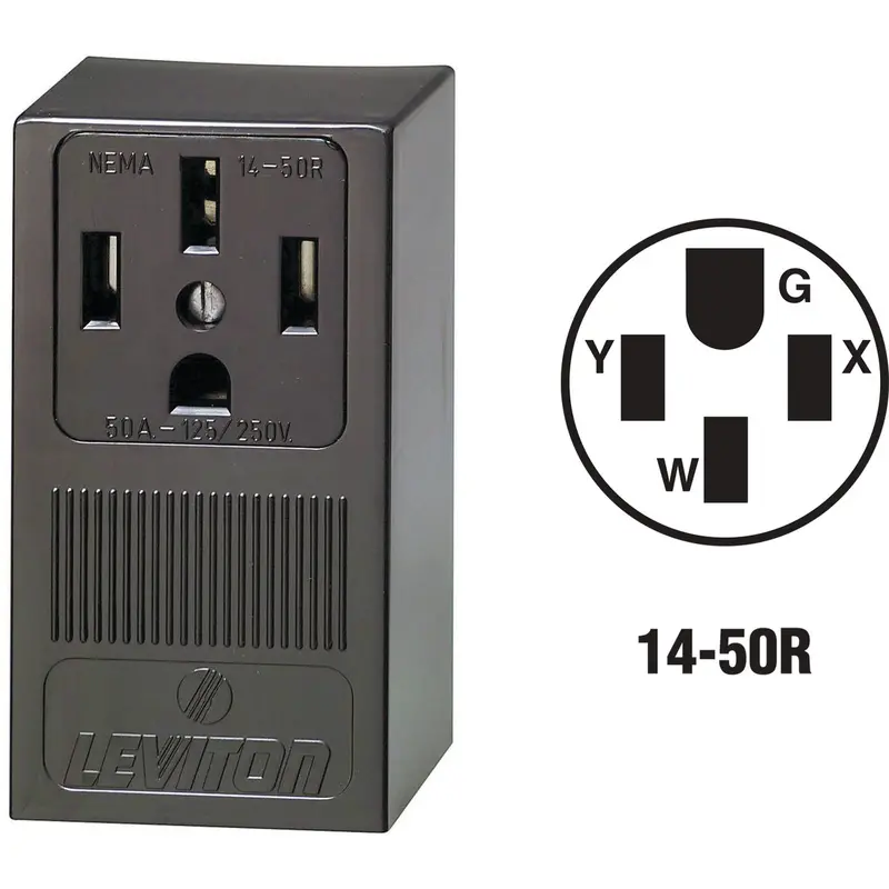Leviton 50-Amp Surface-Mount Range Outlet – Black 14-50R Grounding Power Receptacle 1