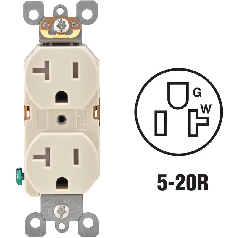 Leviton Tamper-Resistant Duplex Outlet – 20A, Almond Finish, Residential Grade 5-20R 1