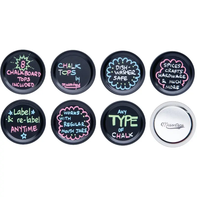 Masontops Chalk-Top Regular-Mouth Mason Jar Lids – Reusable, 8-Pack 1