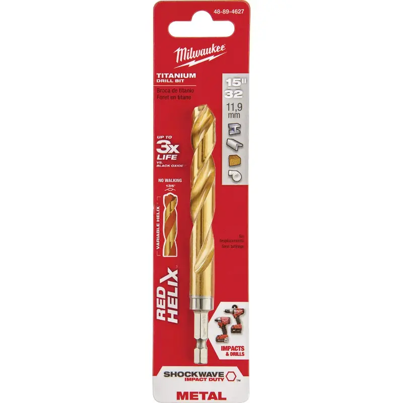 Milwaukee Shockwave Impact Duty Titanium-Coated Drill Bit – 15/32 In., Hex Shank 1