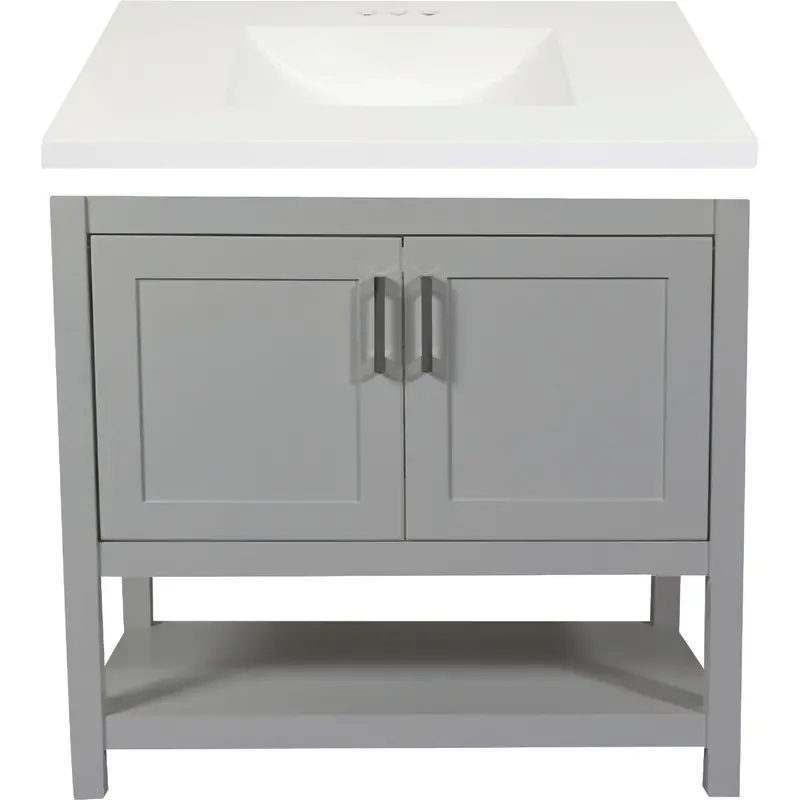 Modular Monaco Gray Vanity – 36"W X 34.5"H X 21"D With White Cultured Marble Top 1