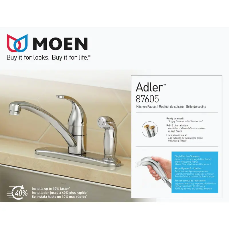 Moen Adler Chrome Single-Lever Kitchen Faucet With Integrated Spray And Deck Plate 1