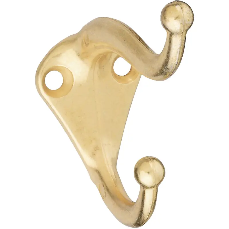National Brass Wardrobe Hook Set – Coat & Hat, 2 Per Card, Polished Finish 1