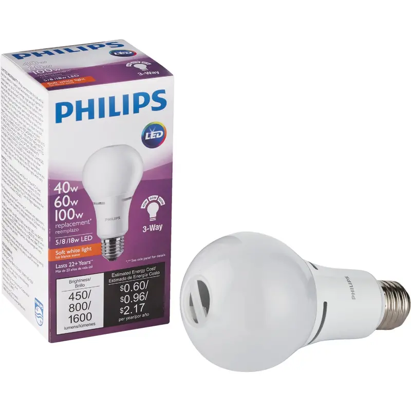 Philips 3-Way Led Light Bulb – A21 Soft White, Equivalent To 40W/60W/100W, Medium Base 1