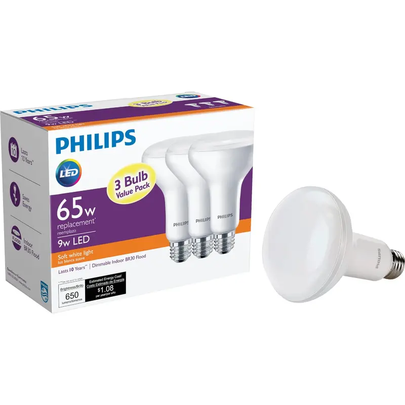Philips 65W Equivalent Soft White Br30 Dimmable Led Floodlight Bulbs – 3-Pack 1