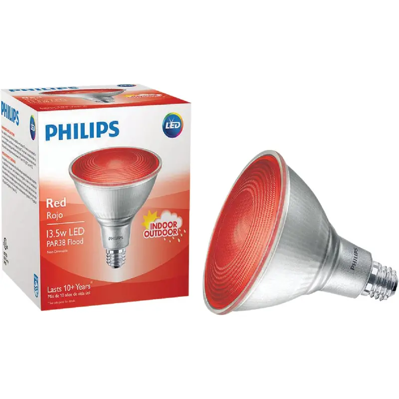 Philips Par38 Led Floodlight Bulb – 100W Equivalent, Red Hue, Medium Base 1