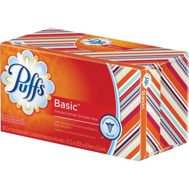 Puffs Basic Facial Tissues – 180 Count, 2-Ply Soft White Sheets 1