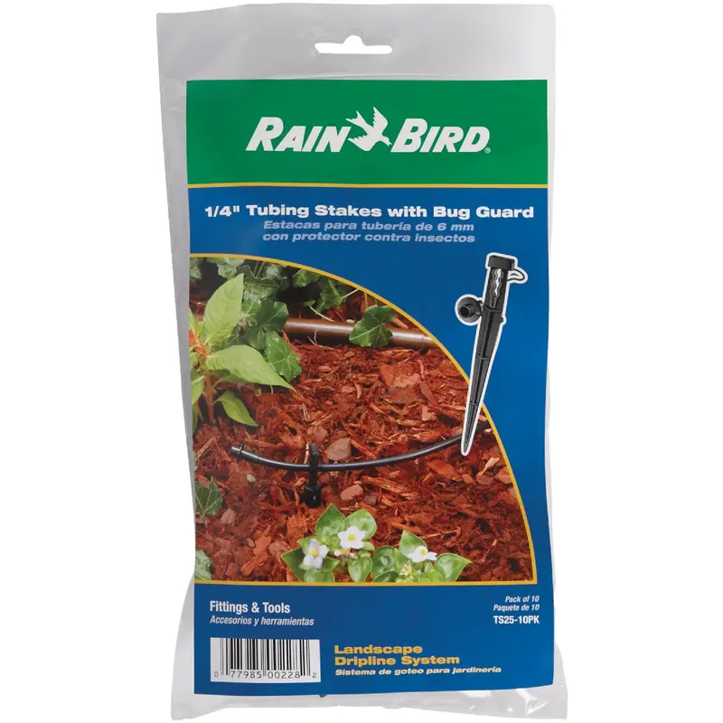 Rain Bird 1/4 In. Plastic Drip Tubing Stake With Integrated Insect Guard – 10-Pack 1