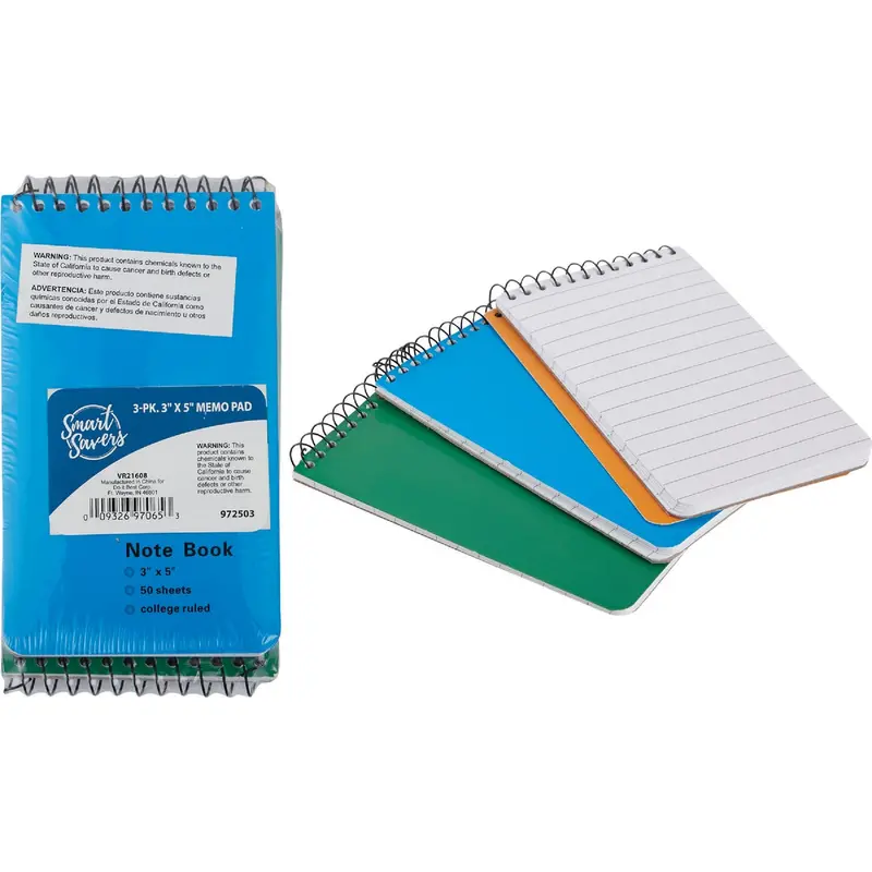 Smart Savers Spiral-Bound Memo Pad – 3" × 5", White, 50 Sheets, 3-Pack 1