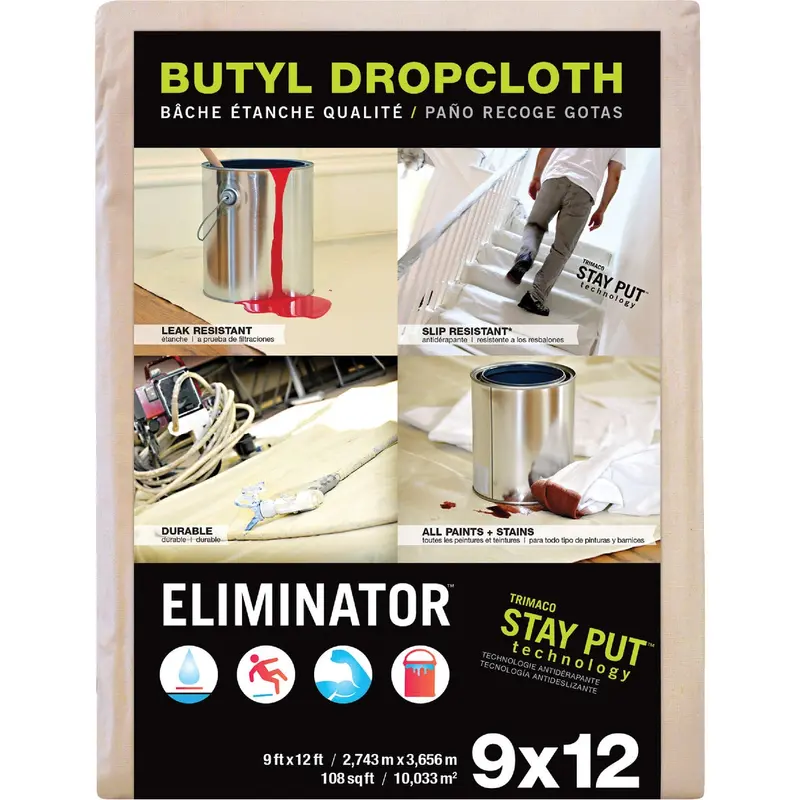 Trimaco Eliminator Heavy-Duty Drop Cloth – Butyl-Backed Canvas, 9 Ft. X 12 Ft. 1
